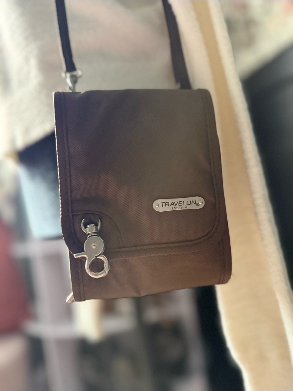 Travelon Brown Hanging Toiletry Organizer with Clip